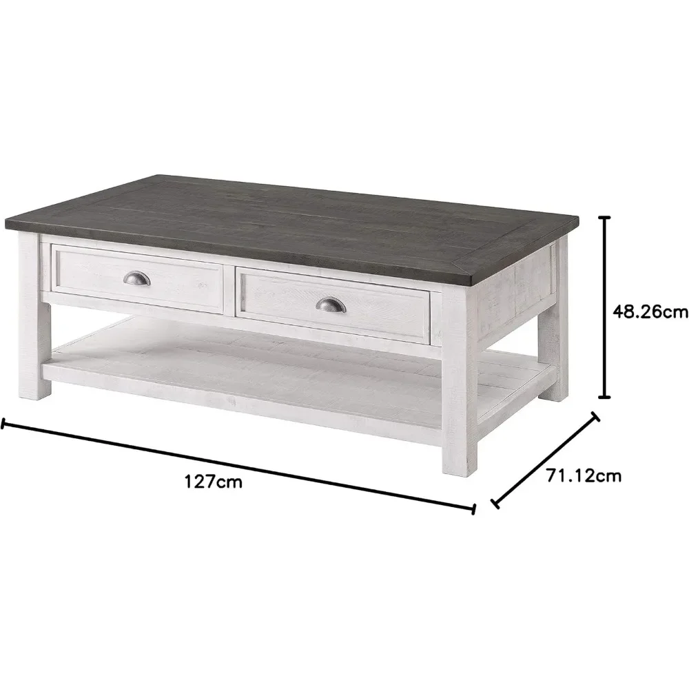 Monterey Solid Wood Coffee Table White with Grey Top