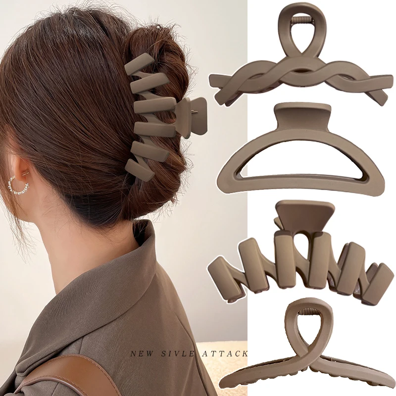 Women Hair Claw Clips Korea Coffee Beige Acrylic Large Hair Claw Hairpin Geometric Barrettes Crab Girl Headwear Hair Accessories