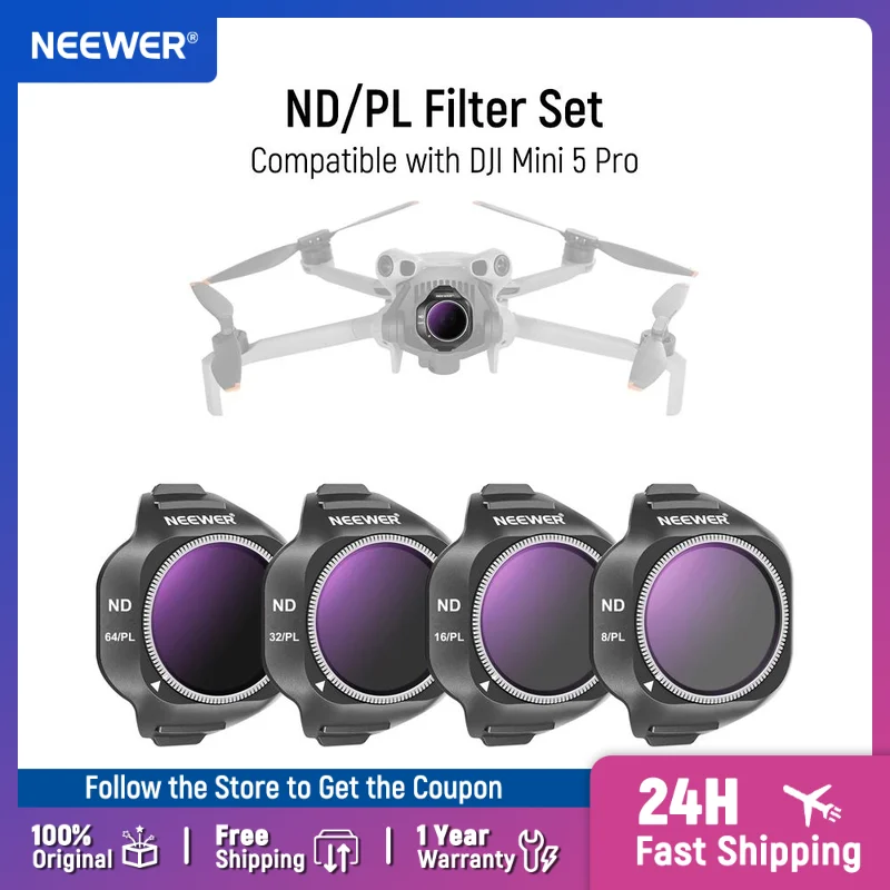 

NEEWER ND/PL Filter (ND8/PL+ND16/PL+ND32/PL+ND64/PL) Neutral Density Polarized ND Lens Set for DJI Mini 5 Pro Drone Camera