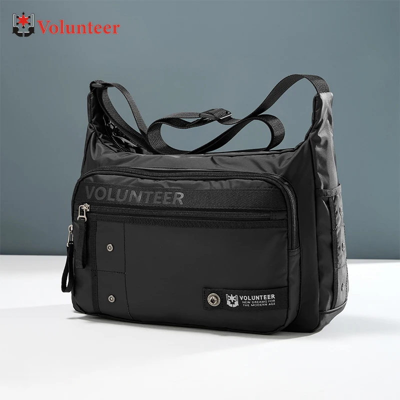 VOLUNTEER 14L حقائب ساع سوداء للرجال مقاوم للماء حقيبة كروسبودي رجل 2025 جديد ركاب حقيبة كتف سعة كبيرة 1876-06