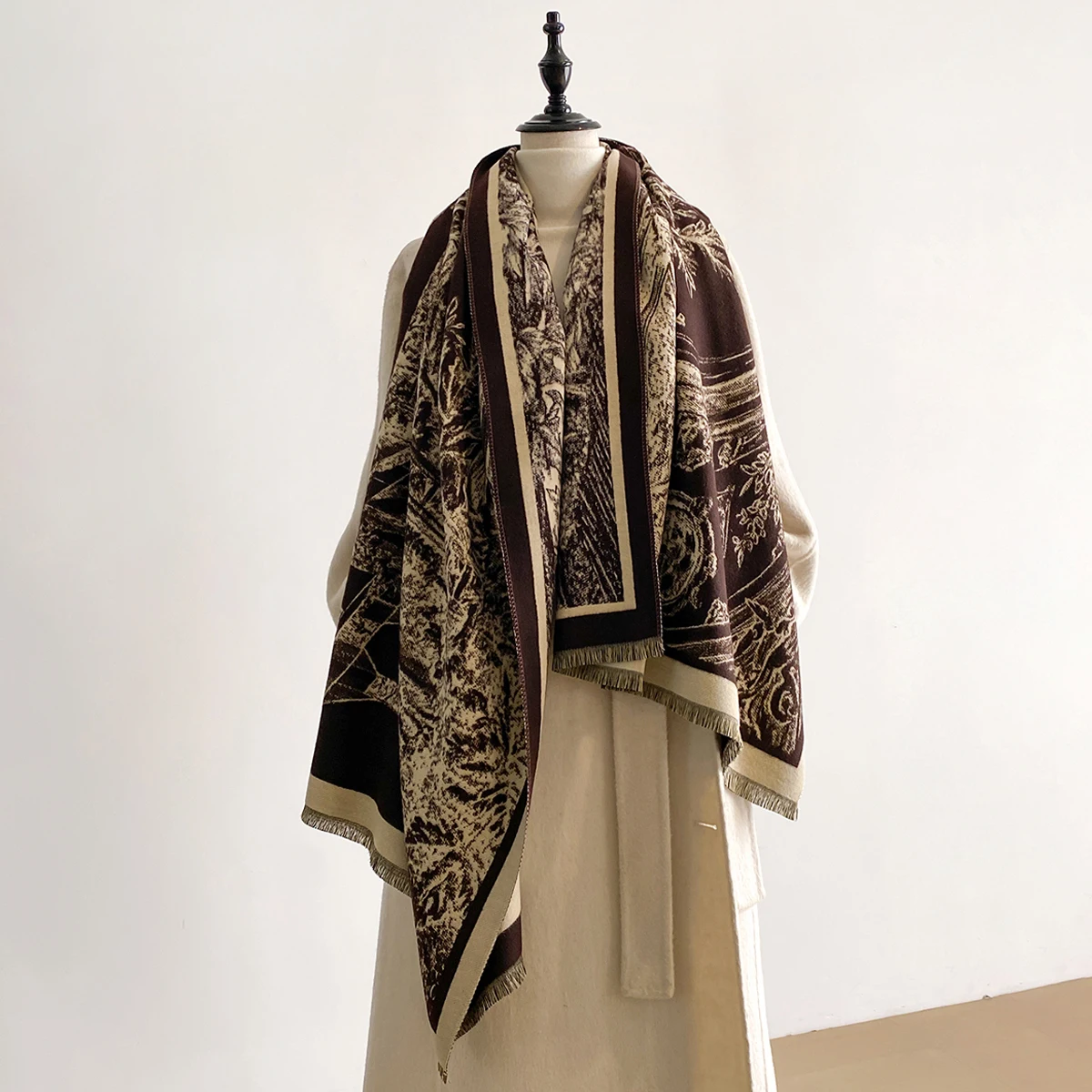 

2025 Brand Elegance Two-Sided Print Scarf Soft Warm Fringe Pashmina Shawl Autumn and Winter Outdoor Coldproof Windproof Blanket