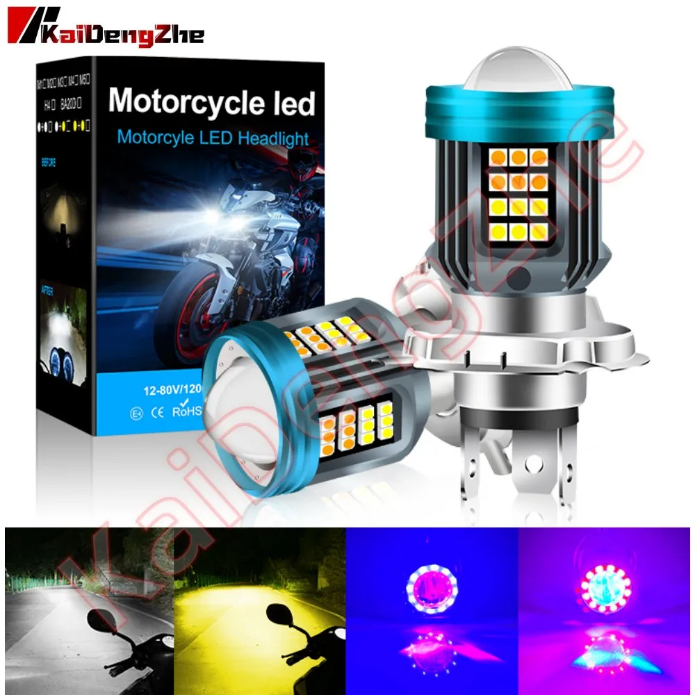 LED Motorcycle Headlight H4 LED Moto H6 BA20D P15D Bulbs Angel Devil Eye Lens White Yellow Hi Lo Lamp Scooter Accessories