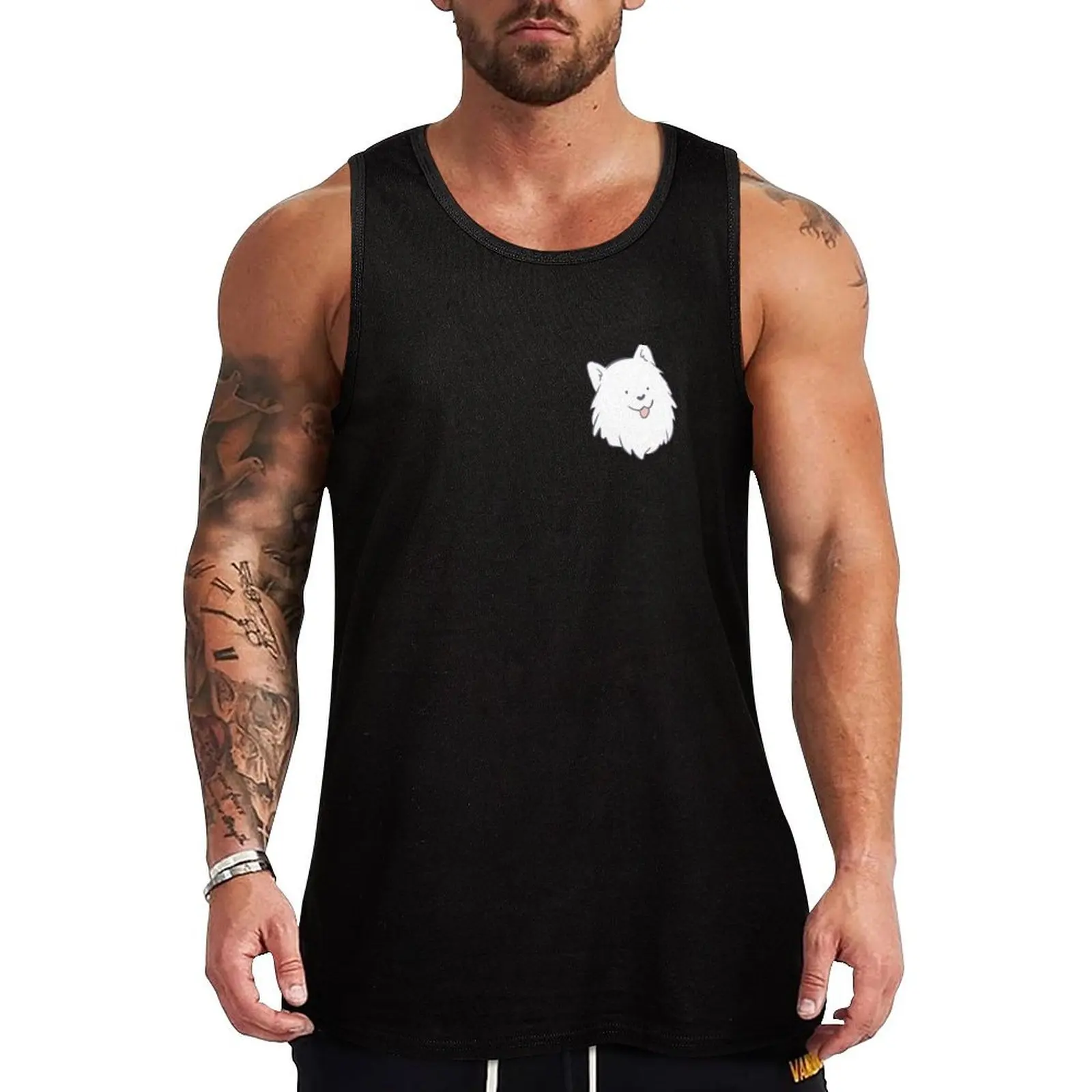 Cute samoyed dog face cartoon illustration Tank Top sports t-shirts for men gym clothes man T-shirt Men's gym