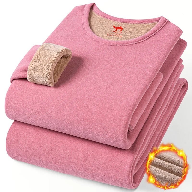 FW24 Upgraded Women super thicken Camels wool thermal underwear sets O neck fleeced wool thicken cold long John for winter wear