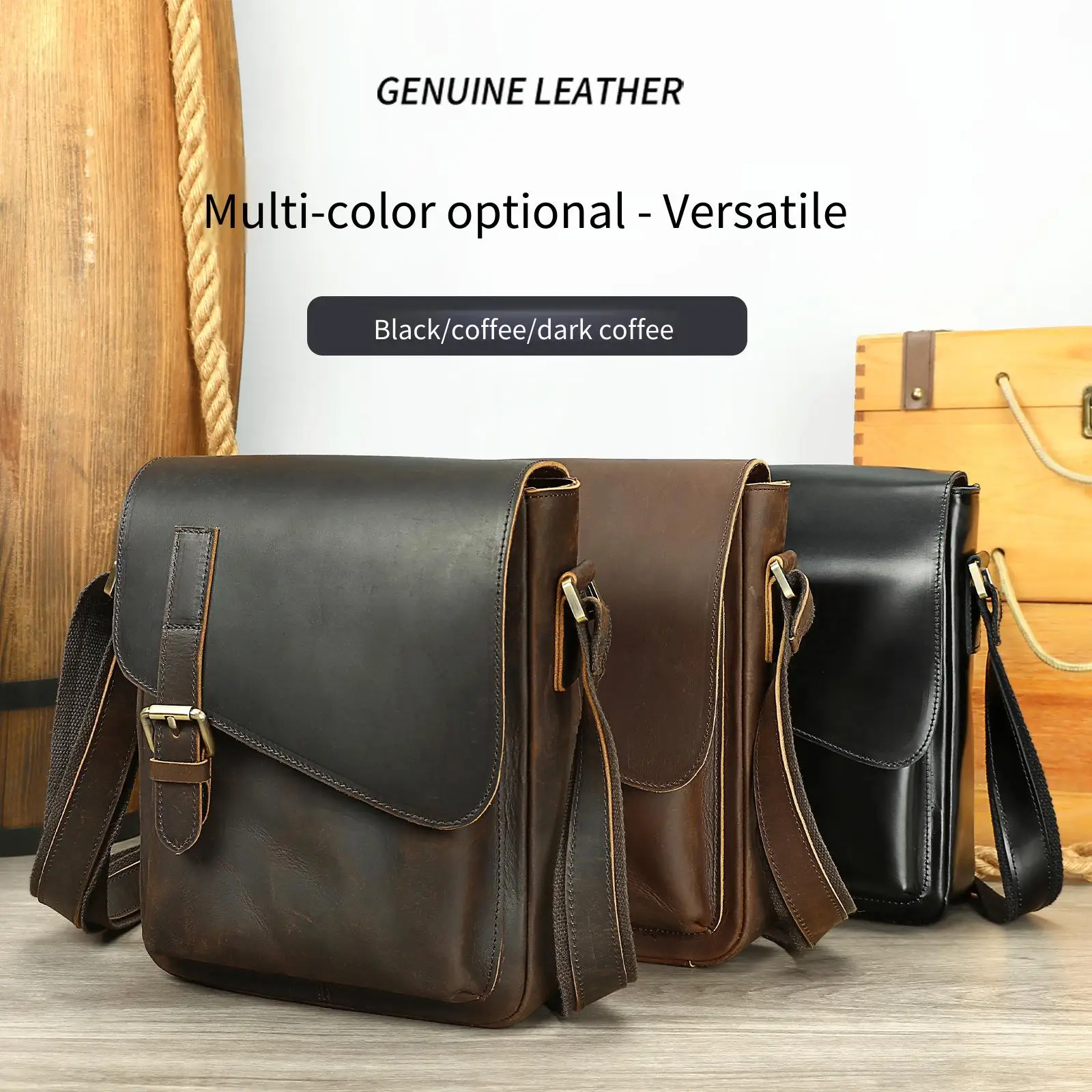 Mens Genuine Leather Crossbody Bag Crazy Horse Vintage Shoulder Bag Premium Sling Bag Stylish Messenger Bag