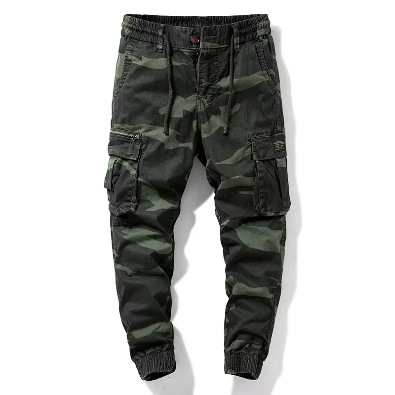 Fashion American Men's Camouflage Casual Trendy Drawstring Elastic Waist Multi Pocket Jogger Pants Male Cargo Trousers Clothes
