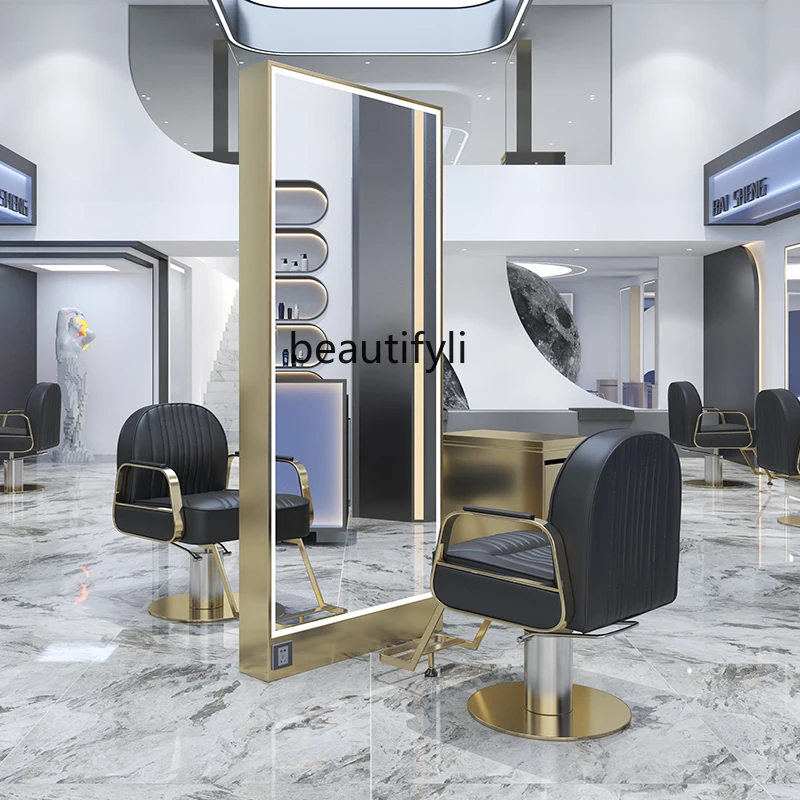 Hair Dressing Table Floor-Standing Hot Dyeing Wall Stainless Steel Barber Shop Mirror Hair Salon Double-Sided Mirror