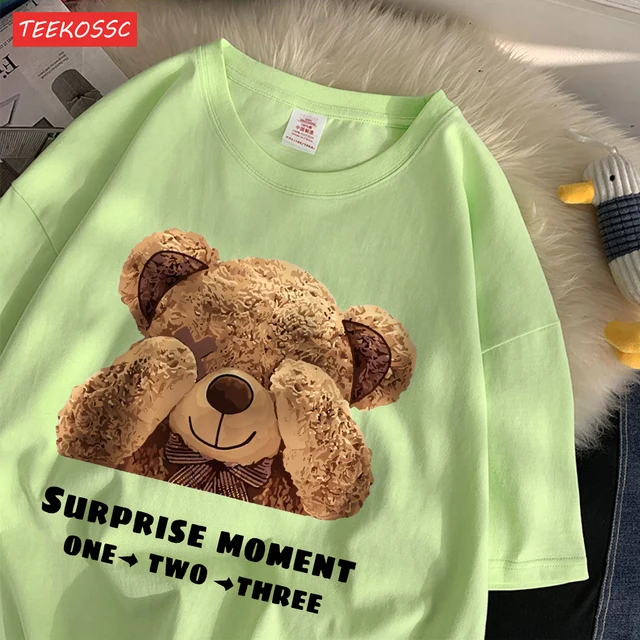 Street Cotton Womans T-Shirts A Little Bear Covering Its Eyes