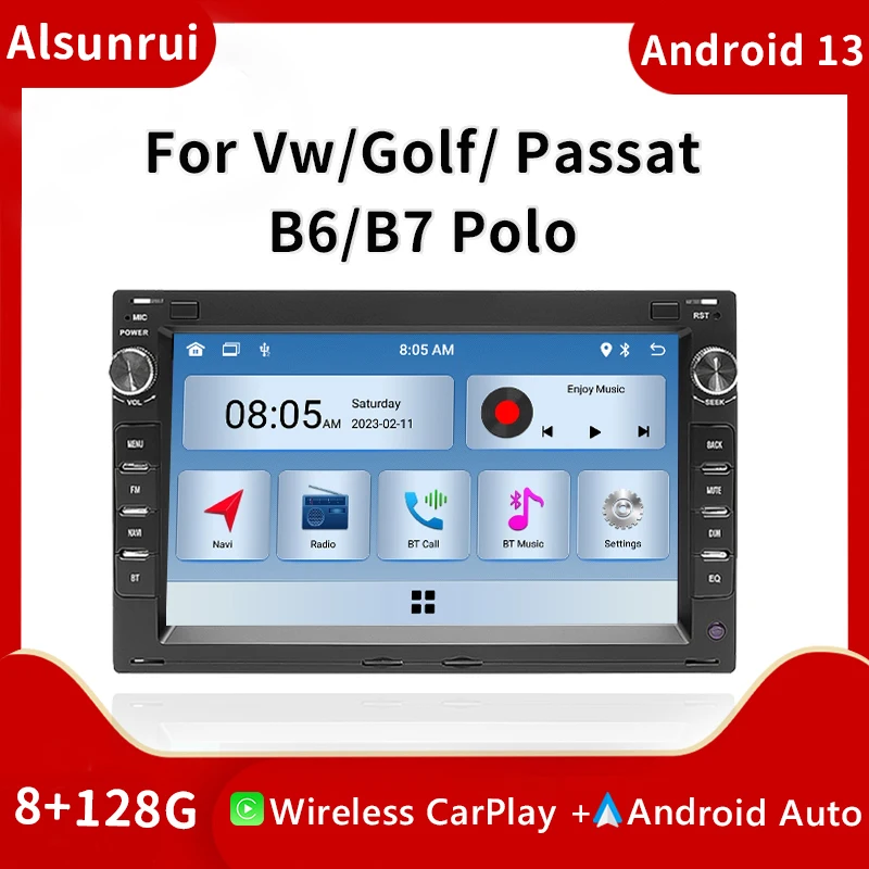 8 Core AutoRadio 2 Din Android 13 For VW PASSAT B5 MK4 MK5 SHARAN Jetta Bora Polo TRANSPORT T5 CITI CHICO Multimedia GPS Stereo