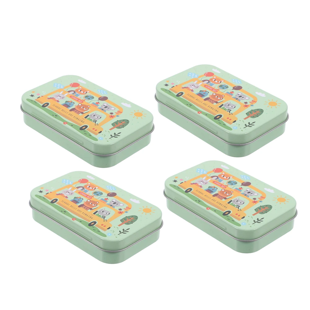 

4 Pcs Flip Iron Boxes Cute Tinplate Storage Small Box Lid for Jewelry Kids Desk Decorative Containers Storage Basket