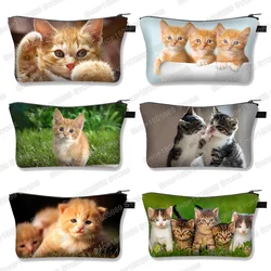 Cute Felis Catus Print Cosmetic Case Pet Cat Pattern Make Up Bag borse da toilette rossetto Key Storage Mini Handbag Cosmetic Bags