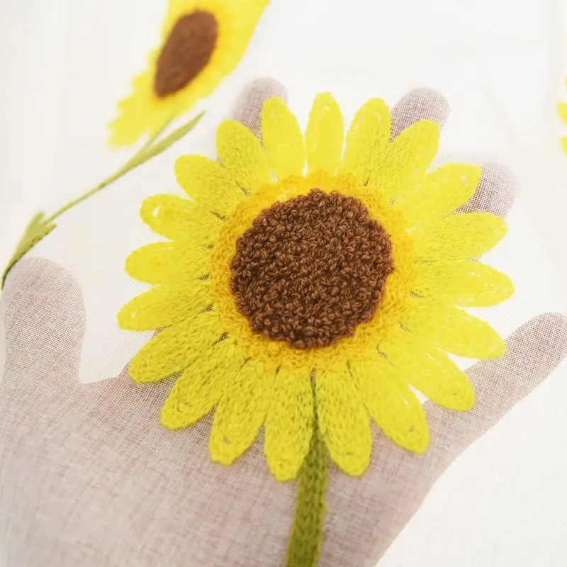 1 قطعة قصيرة شير الستار عباد الشمس المطرزة الزخرفية البوليستر غرفة المعيشة غرفة نوم نافذة الستار للمطبخ ديكور المنزل