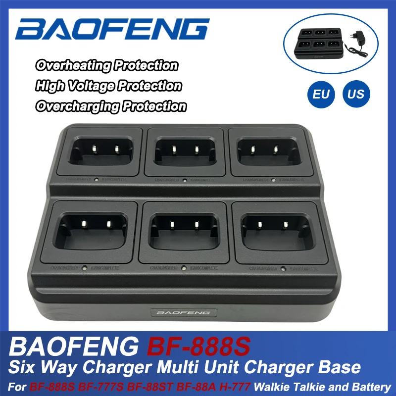 

BAOFENG BF-888S Шестистороннее зарядное устройство Многоблоковое зарядное устройство для двусторонней радиосвязи BF-888S 777S 666S 88A H-777 Рация и аккумулятор