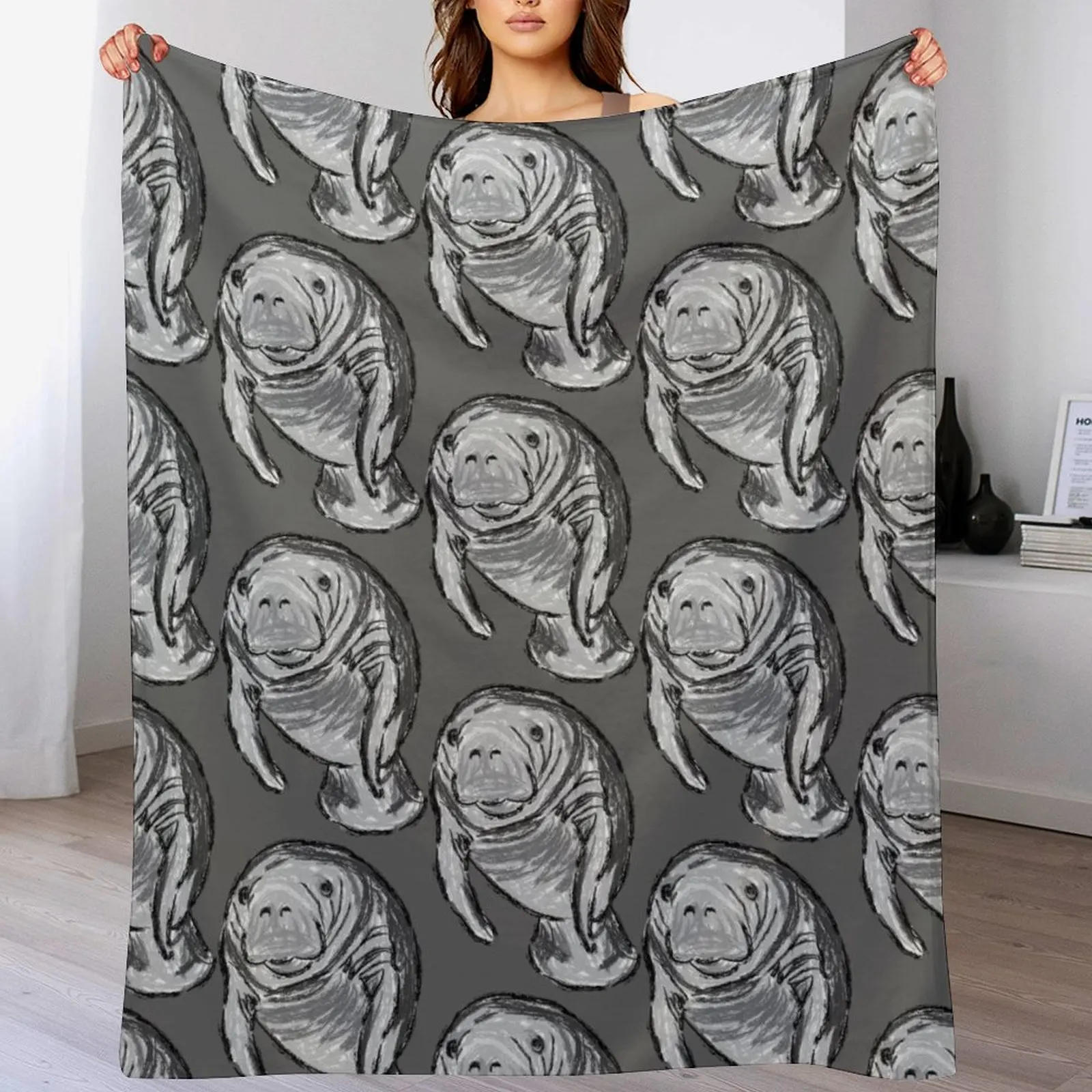 Artwork of a Manatee Throw Blanket funny gift Blankets For Bed Blankets