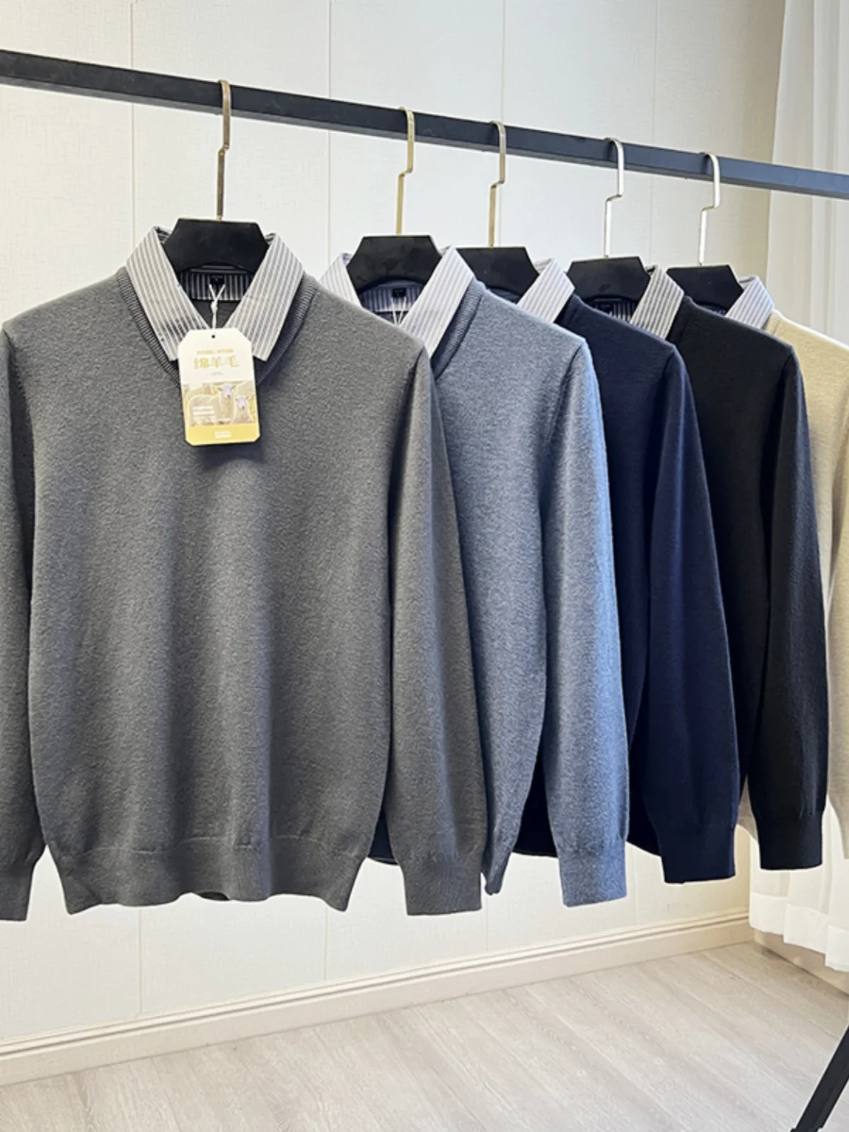 

High-End Camere Thi Warm Knitted Sweater Fake Two-Piece Comfortable Men's Faionable Autumn Winter Urban Sle Long S...