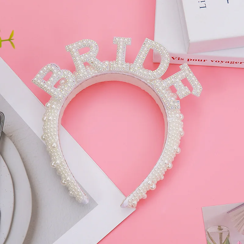 1/2/3pc bridal headwear brides pearl headband veil bachelorette party crystal shoulder strap wedding sash set for party cermony