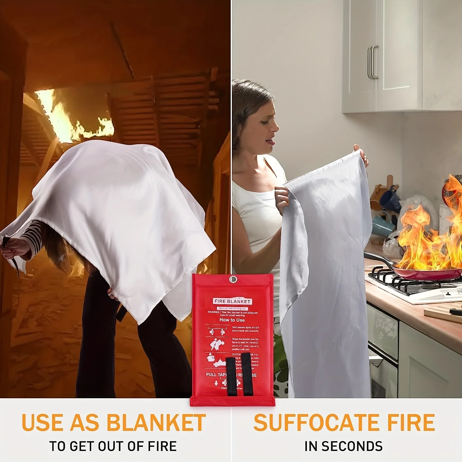 Fire Blanket, Emergency Fire Suppression Blanket for Home and Kitchen, Prepared Fiberglass Fire Blanket Hero Great for School, F