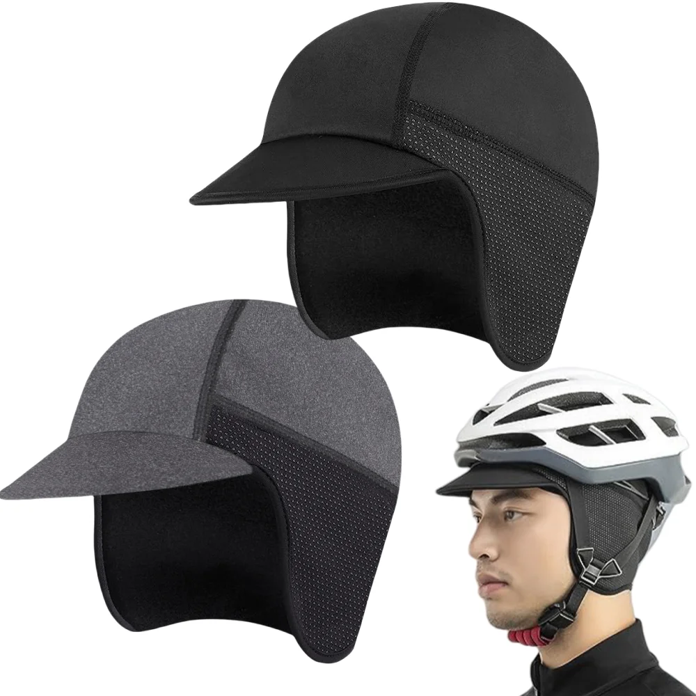 AliExpress NONE Autumn Winter Cold-Proof Fleece Hat, Outdoor Cycling Warm Beanies with Small Brim, Breathable Ear-Covering Helmet Liner Hat