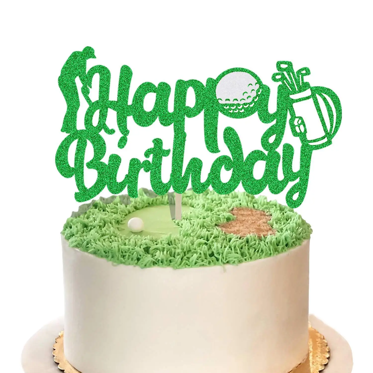 Green Black Golf Happy Birthday Cake Topper Flag Wedding Kids Boys Party Cake DIY Baking Cupcake Toppers Decoration Baby Shower