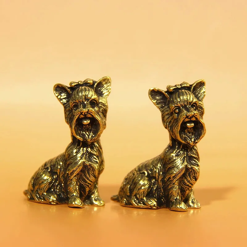 Solid Brass Schnauzer Small Statue Desktop Ornaments Vintage Animal Dog Figurines Models Home Decorations Crafts Accessories