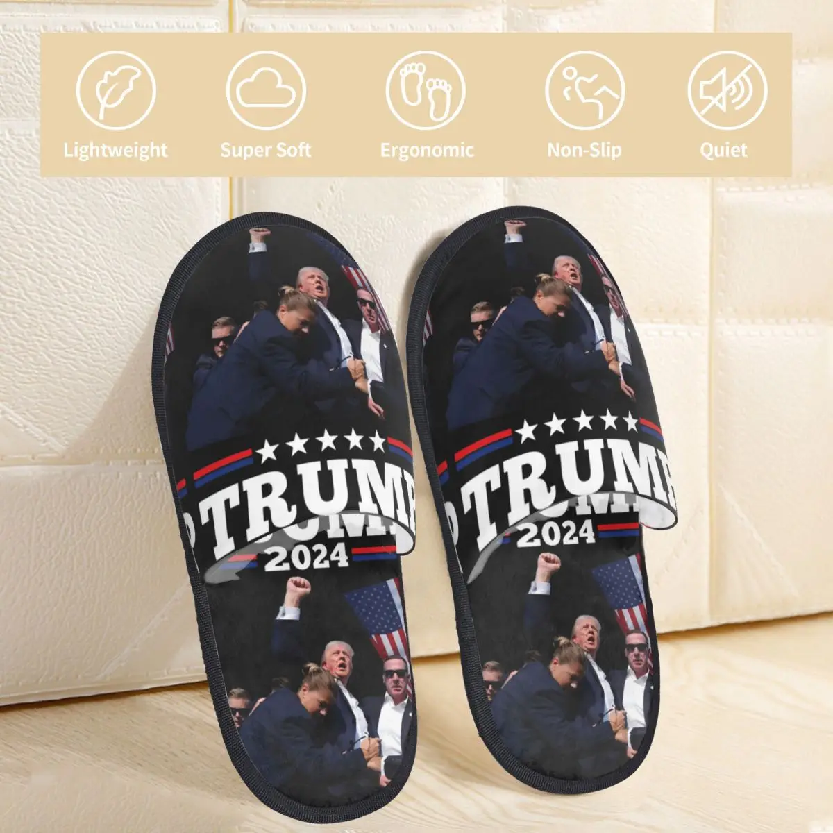 Donald Trump Plush Slippers Indoor MAGA Santa Xmas Soft Memory Foam Slippers Non Slip