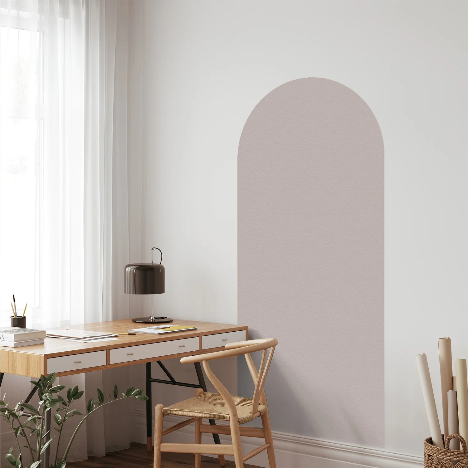 2PCS Morandi Warm Grey Arched Pattern Stickers, self-adhesive, used for living room, bedroom, bathroom wall decoration