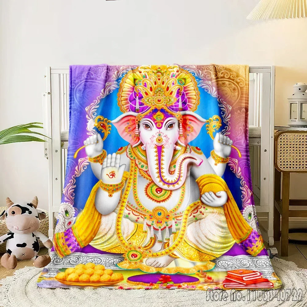 Indian Elephant God Ganesha Home Cute Kids Blanket Throw for Bed Sofa Decor Fleece Nap Blankets Boys Girls Children Gift