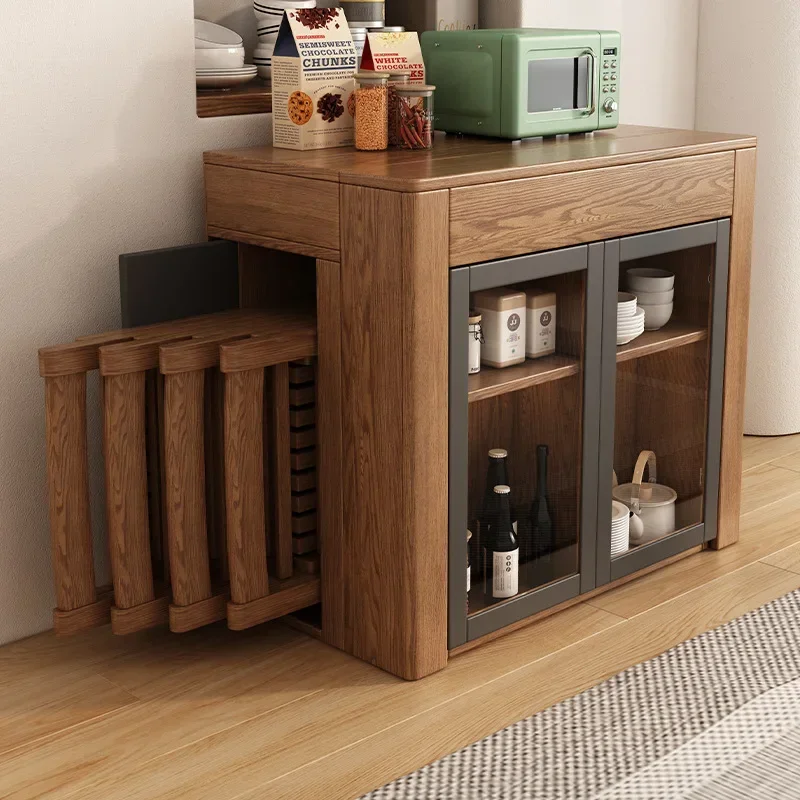 Nordic retractable dining table and chair combination simple side cabinet multi-functional small apartment folding dining table