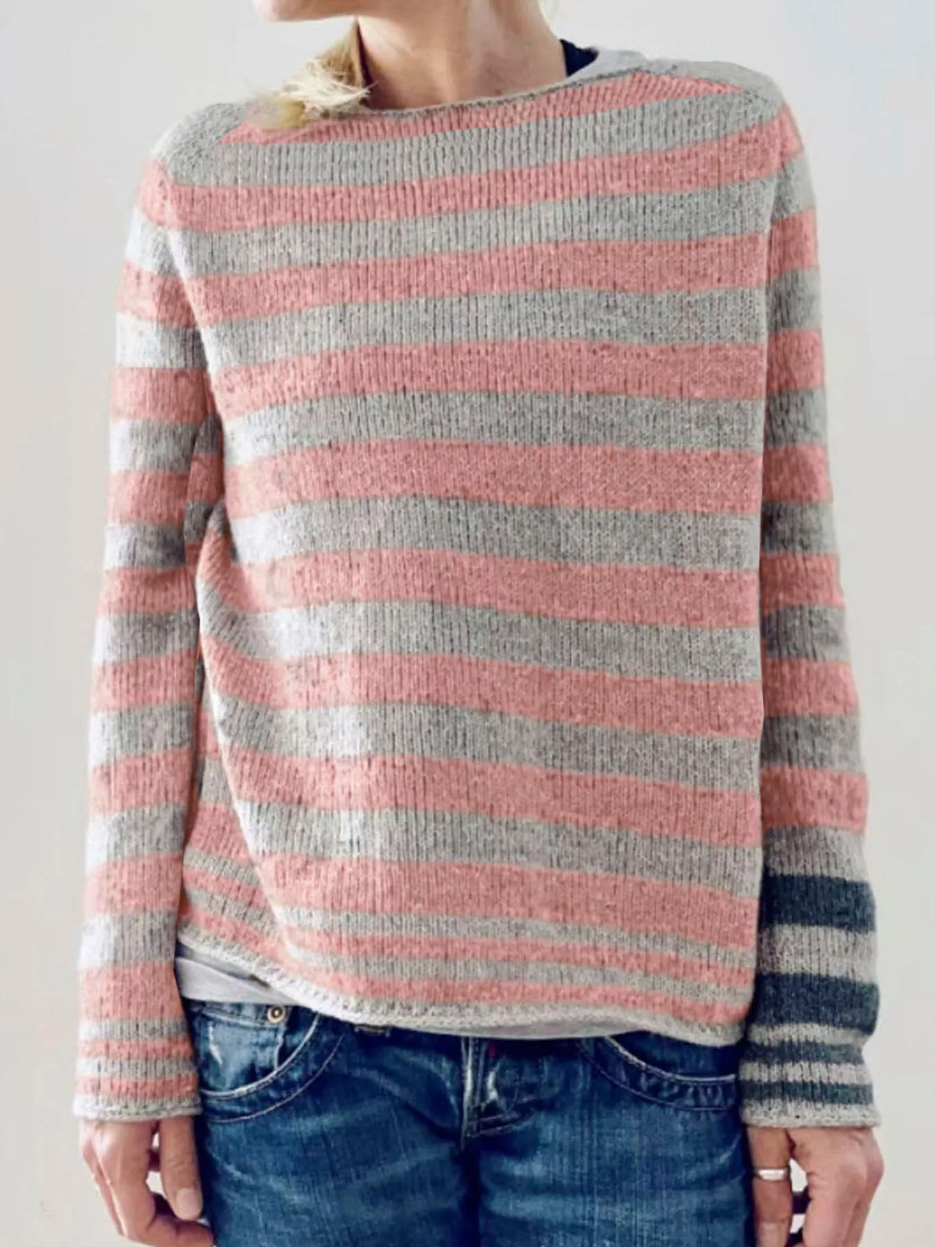 

Women's Clothing - New in Spring and Autumn Fashion Casual Color Contrast Stripe Knitted Long Sleeve Thin Sweater Street Wear