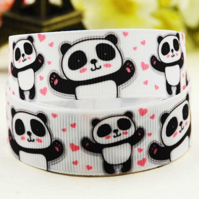 22mm 25mm 38mm 75mm panda desenhos animados impresso fita de gorgorão decoração de festa 10 jardas X-04951