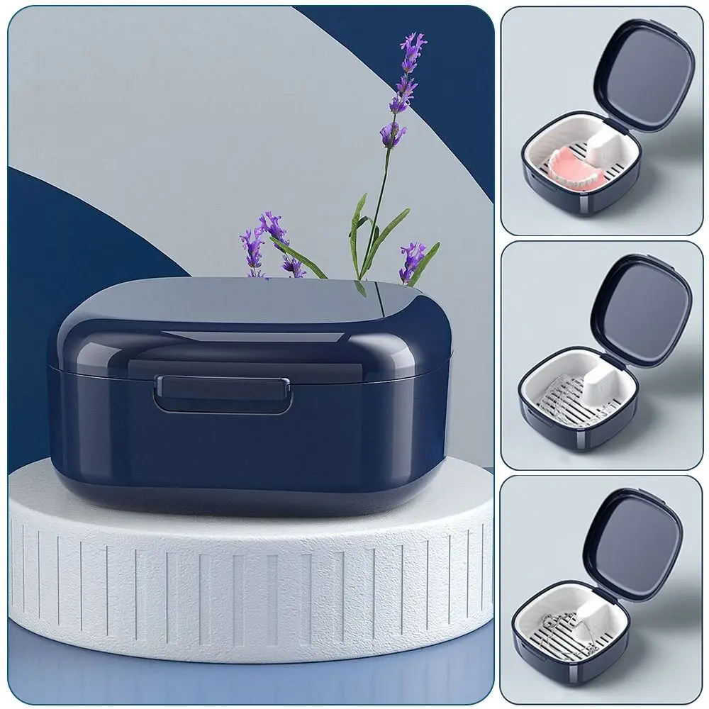 Portable Denture Storage Box Orthodontic Retainer Dustproof Denture Soak Box Health Care Sealed False Teeth Box Oral Hygiene