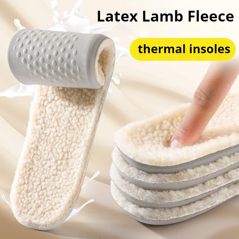

1Pair Latex Lambswool Insole Cotton shoes Winter Warmth Insoles Soft Shoe Sole Thick Plush Shock-Absorbing Shoe Pads unisex