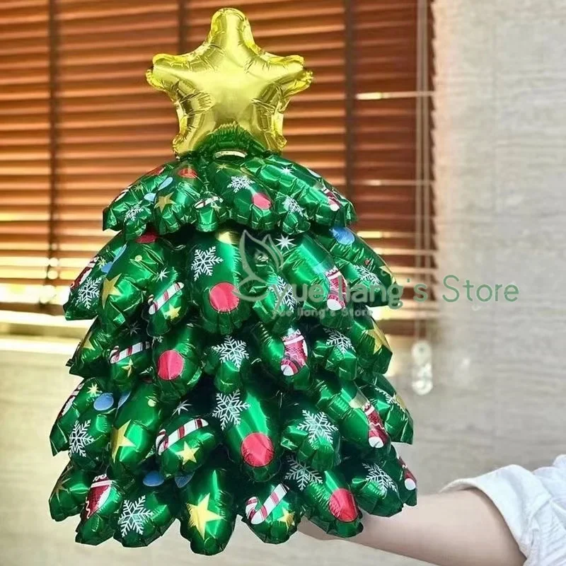 130CM Large Christmas Tree Aluminum Foil Balloons, Table Mounted Christmas Tree Balloons, Christmas Decoration Arrangements