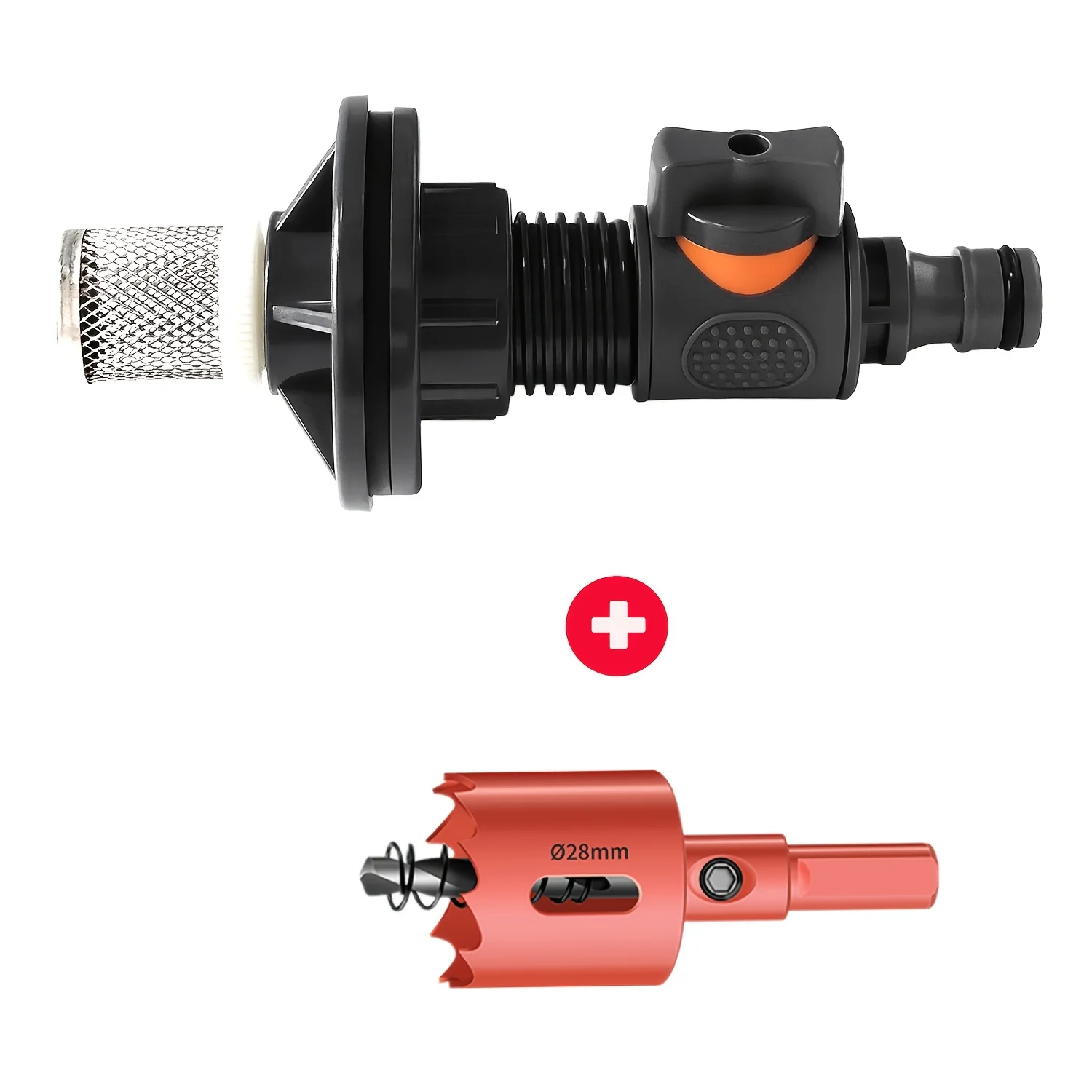 4pcs PVC/IBC Water Tank Adapter with Valve And Filter Screen, Hole Punch, Rainwater Collection Bucket Connector Kit, 1/2
