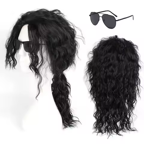 Anime Michael Jackson Cosplay Michael Cosplay Black Wig Michael Role Play Medium Long Curly Black Hair Wig Halloween Cos Wigs
