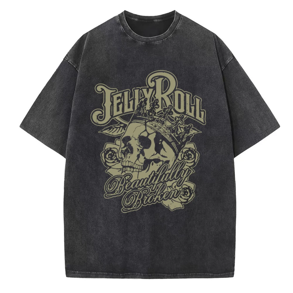 Jelly Roll Beautifully Broken Washed T-shirt Jelly Roll Merch Fan Gift Unisex Harajuku Washed Tshirts