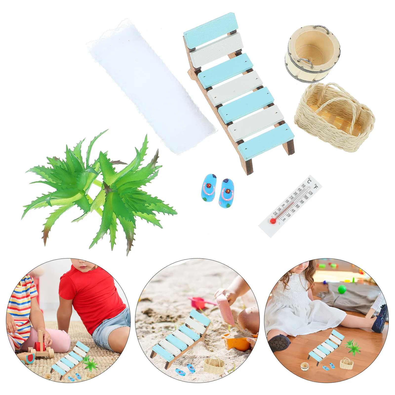 

House Beach Chair Lovely Micro-scene Layout Props Miniature Accessories Tiny Things Deck Set Items Cloth