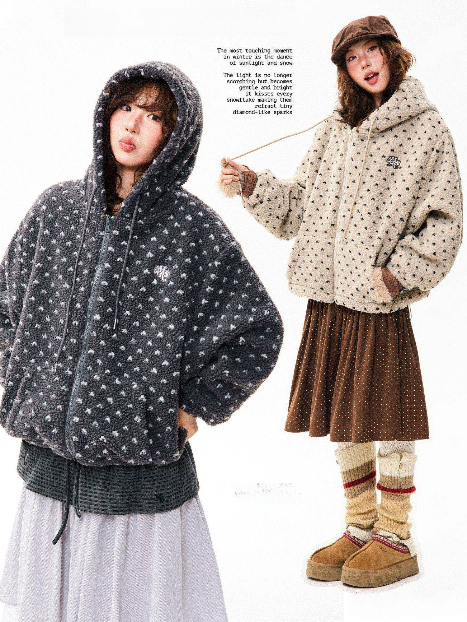 

Ретро-куртка в американском стиле из овечьего бархата для женщин: зимняя, свободная, универсальная, теплая верхняя одежда с узором в виде сердец, утолщенная, с длинными рукавами