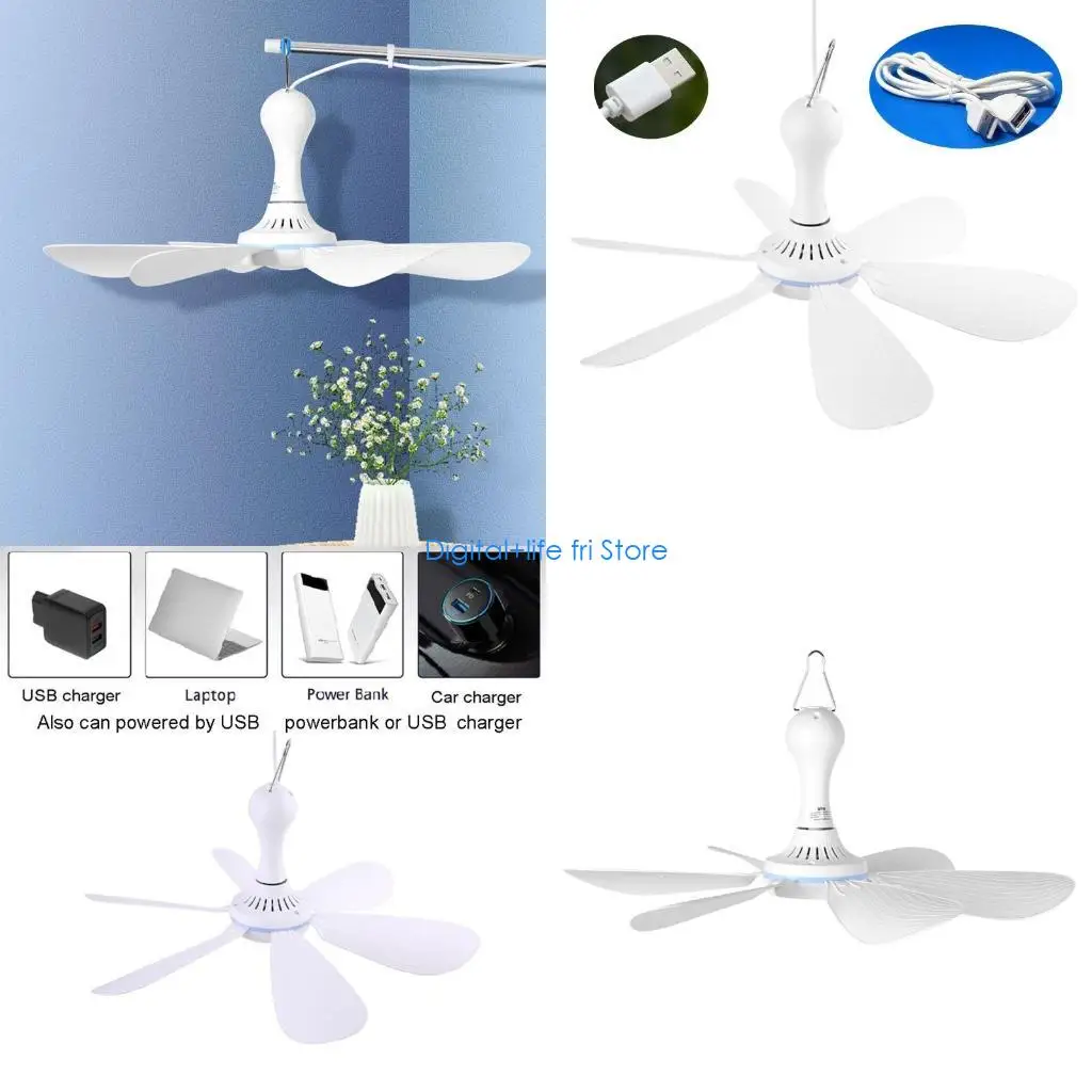 E06D 16.5 Inch Tent Fan Gazebo Ceiling Fan with 6 5W USB Canopy Fan for Office