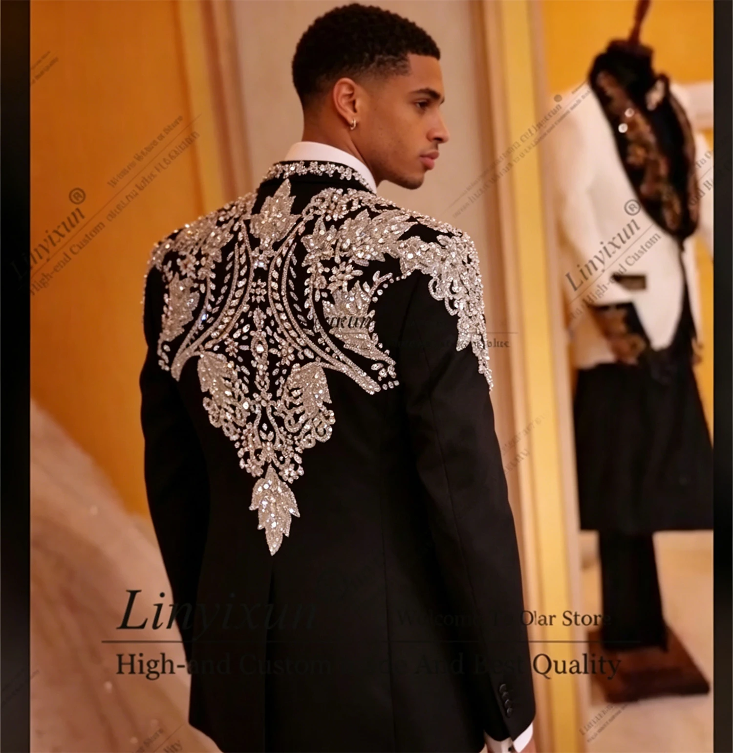 

Amazing Rhinestones Beaded Suits Men For Wedding Jacket Vest Pants Groom Party Tuxedos Slim Fit Man Outfit jaqueta masculina