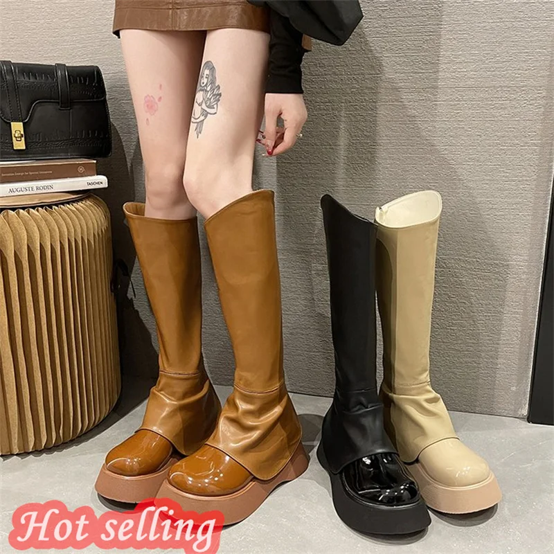 Fashionable long boots for women in spring and autumn, new knee length boots, V-neck high tube knight boots