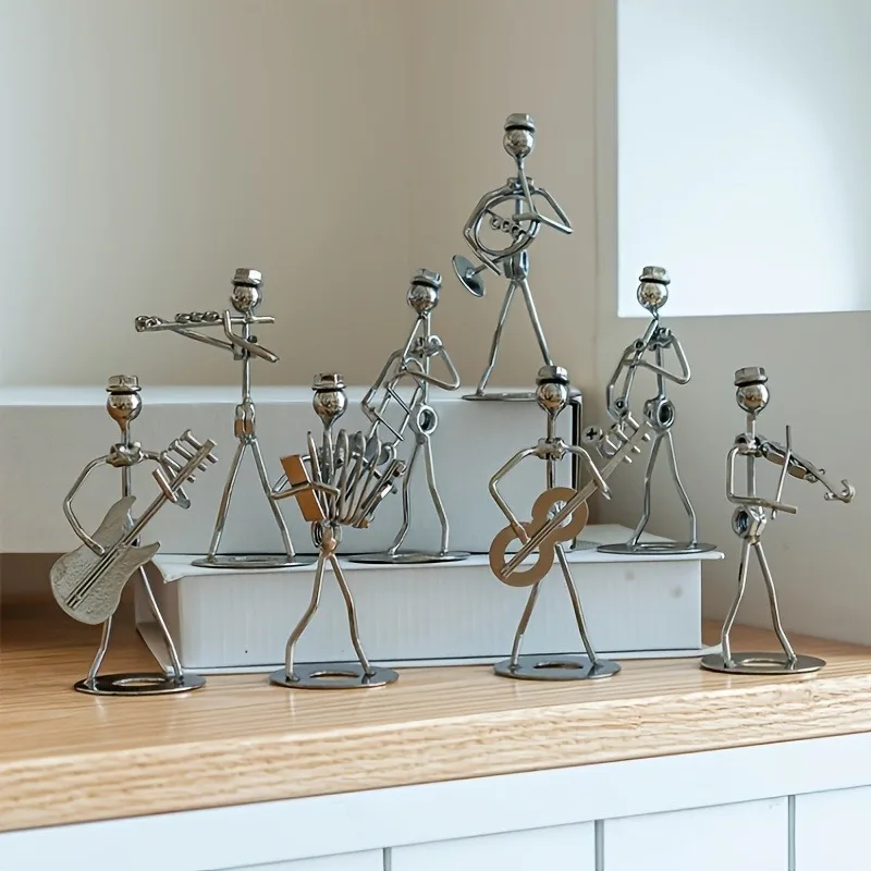 

8pc Handcrafted Iron Art Metal Music Band Figurines Set Creative Music Band Iron for Man Home Decor Ornaments Brighten Your Home