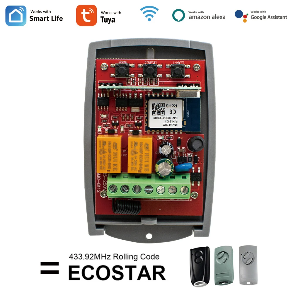 

2CH WIFI Garage Door Receiver for ECOSTAR RSE2 RSC2 AC DC 7-32V 85-250V Smart Switch WI FI Gate Opener Motor Tuya Remote Control