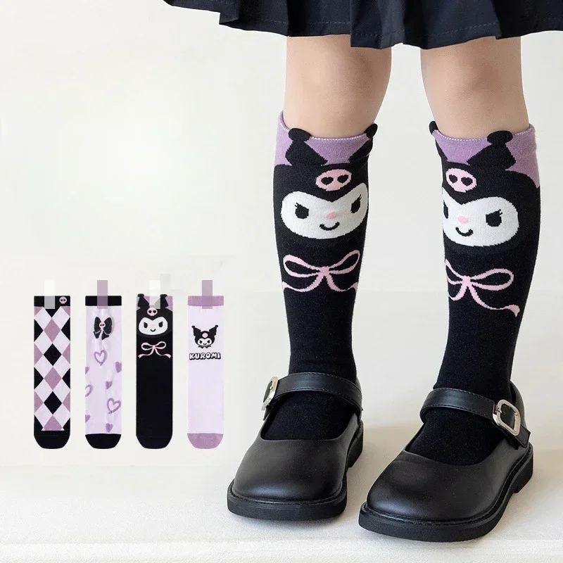 Girls Cute Sanrioed Kuromi Purple Knee Long Socks Kawaii Cartoon Anime Kuromi Children Toddler Middle Tube Socks Gift