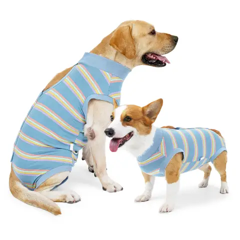 Stripes Recovery Suit for Dogs After Surgery Professional Pet Recovery Shirt Dog Abdominal Wounds Bandages Diaper Pads Available