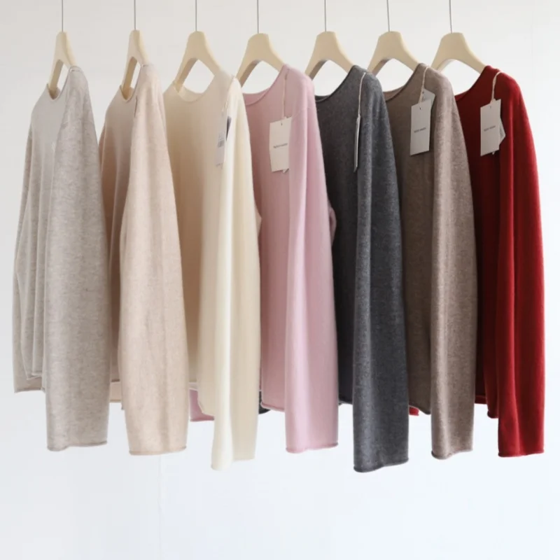 

% Wool Simple Rolled Collar Loose Fit Long Sleeve Pullover Top Women Autumn Winter New Thick Inner Wear Top