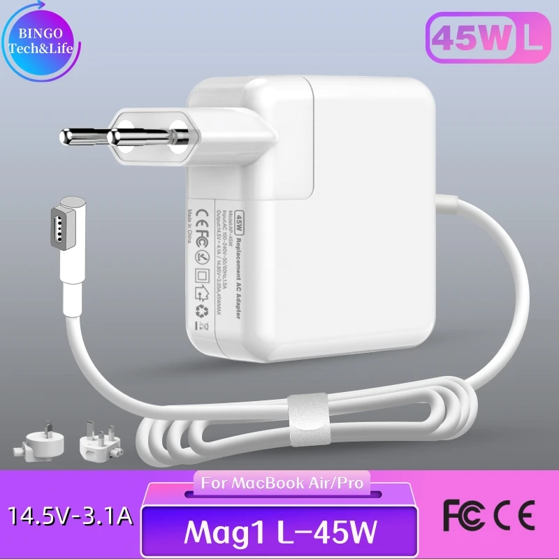45W Magsafe1 L-Head Charger for MacBook Air/Pro,Replacement Power Adapter,Compact & Portable,Fast Charging,CE FCC RoHS Listed