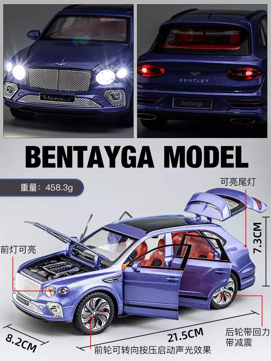 New 1:24 Bentayga Alloy Car Model Simulation Sound And Light Pull Back Toy Car Metal Luxury Suv Boys Collection Ornaments Gift