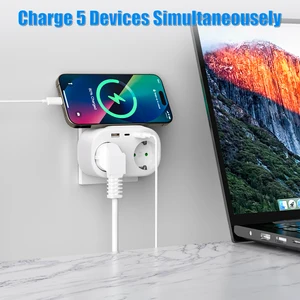 Tomada USB EU Tomada Elétrica Conversor, Double Plug Schuko, Alemanha DE Placa de Parede Padrão, Adaptador de Energia Europeu, Branco 8 principais vendas fonte chaveada dupla - №7