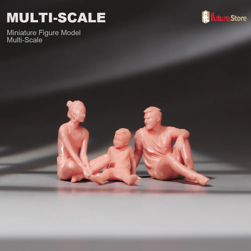 Figura em miniatura 1/87 1/64 1/43 1/24 1/18 uma família de três passeios sentar na grama diorama mini boneca cena adereços modelo decoração artesanato